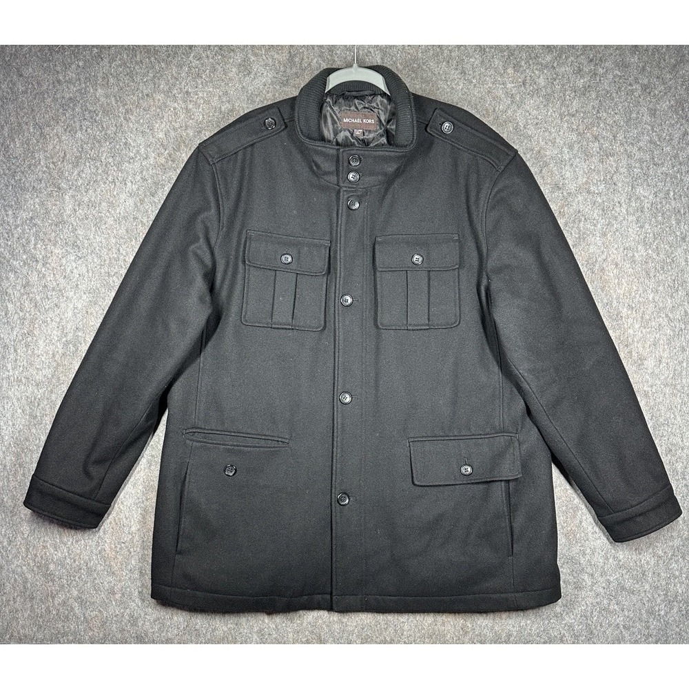 Michael Kors Wool Blend Military Coat Black XXL Quilted Lined Jacket